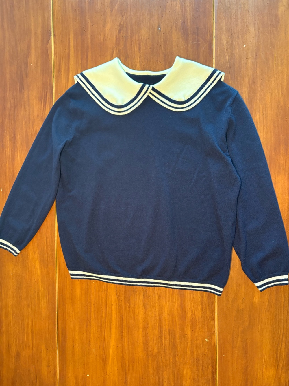 Navy Blue Men's Sweater with Contrast Stripe Collar